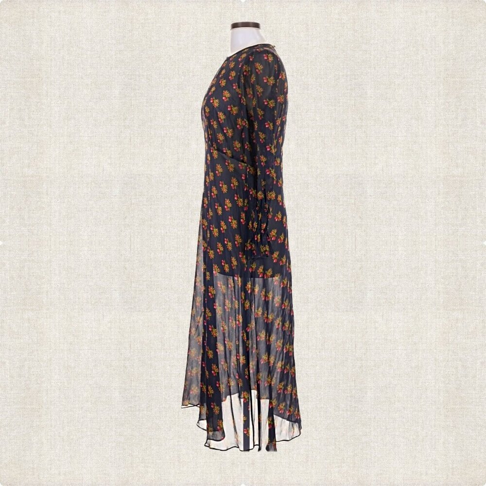 LK BENNETT Wren Blu-navy Multi Crewneck Floral-print Woven Midi Dress Sz 8 - Picture 7 of 8